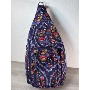 Vera Bradley Lighten Up Purple Floral Sling Bag Backpack Maplewood Meadow